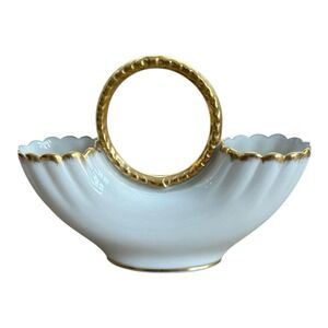 Vintage Lenox Ivory & Gold Trim Wedding Ring‎ Double Flower Vase 1930s-50's